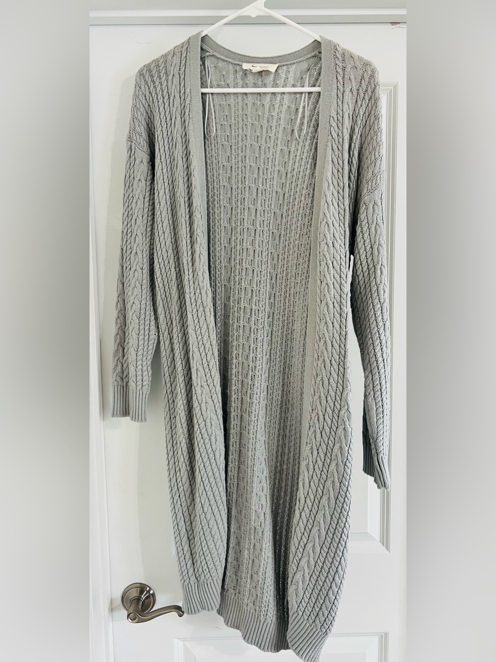 Vince Camuto Light Gray Cable Knit Open-Front Cardigan
